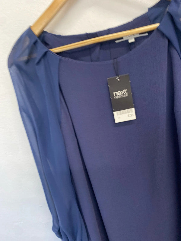 Gorgeous next navy sheer sleeve midi dress nwt UK 14 AO001