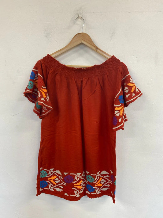 Next Fabulous Red Aztec Embroidered Beach Coverup UK 10 MB001