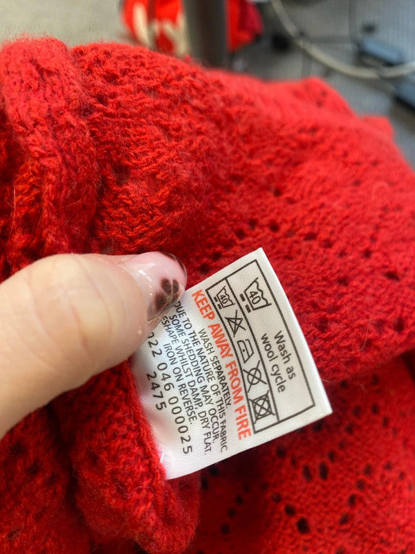 Lovely papaya lambs wool blend red broderie longline jumper UK 10 MM005