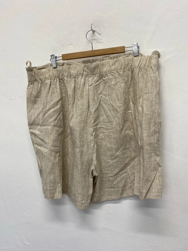 Fabulous linen natural flax shorts drawstring waist Uk22 RM002