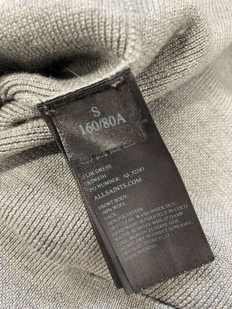 Stunning All Saints “flik” Grey Merino Wool Midi Dress UK S SD002