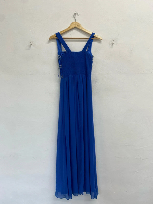 Lovely quiz electric blue silver beaded prom dress UK 8 GK002