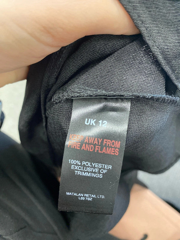 Lovely Matalan button up black frill short sleeve maxi dress UK 12 AO001