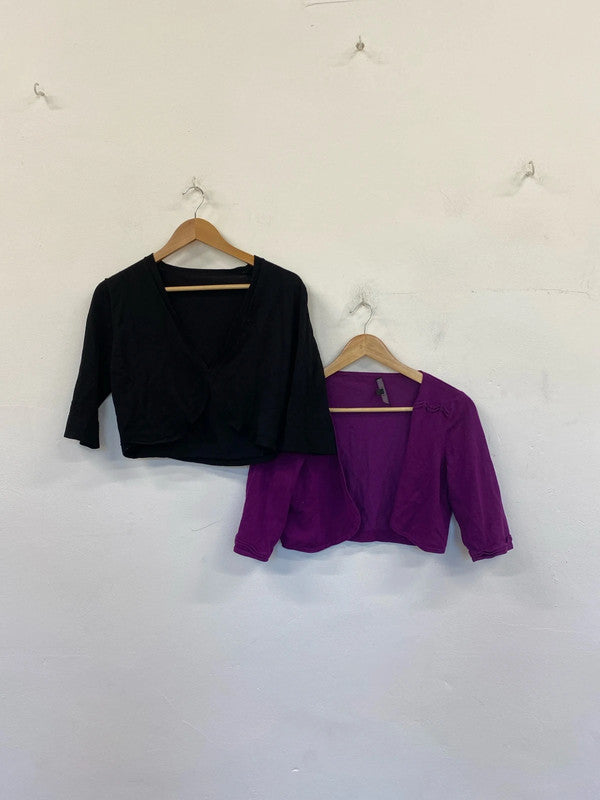 Fabulous duo of Bolero cardigans Coast UkL purple / black #8 KM005