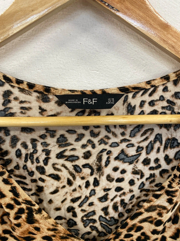 F&F Fabulous Leopard Print Smock Dress UK 18 MD002