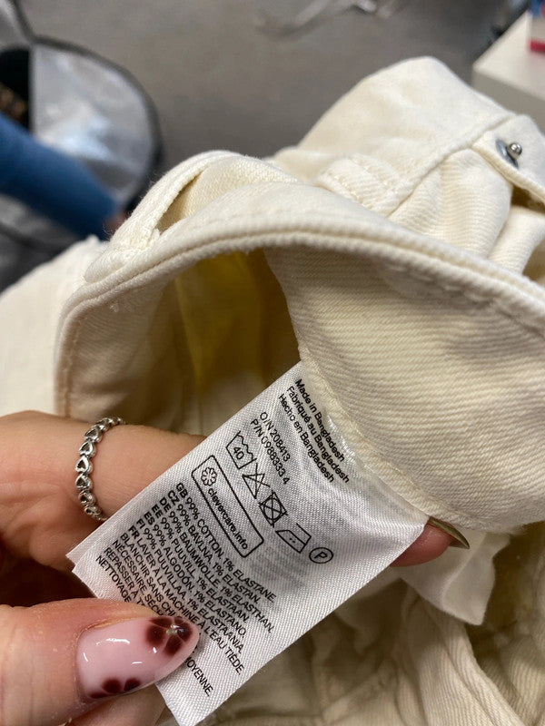 Lovely H&M beige raw hem wide leg jeans UK 8 JA001