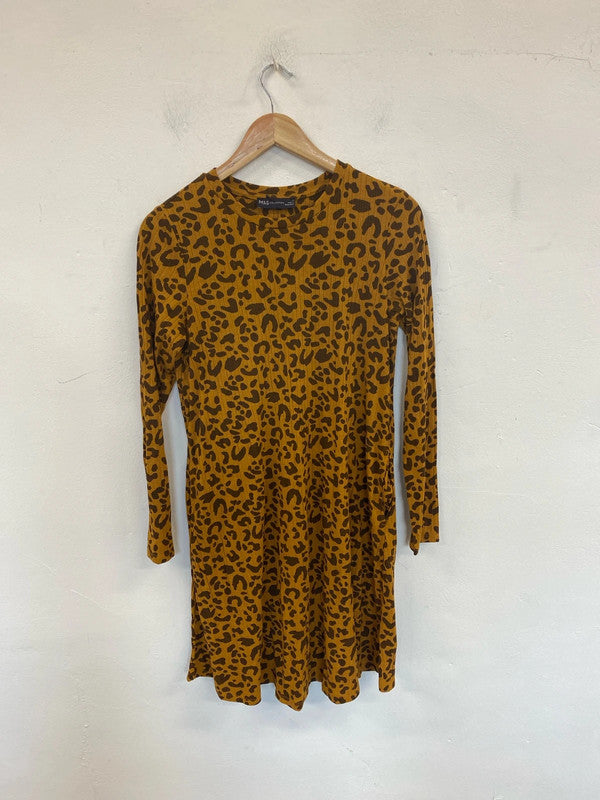 M&S Fabulous Leopard Pattern Ribbed Mini Dress UK 14 LW005