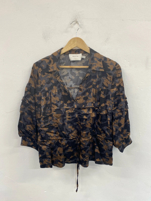 Munthe Chic Nabic Satin Camo Loose Fit Blouse UK 6 SD002