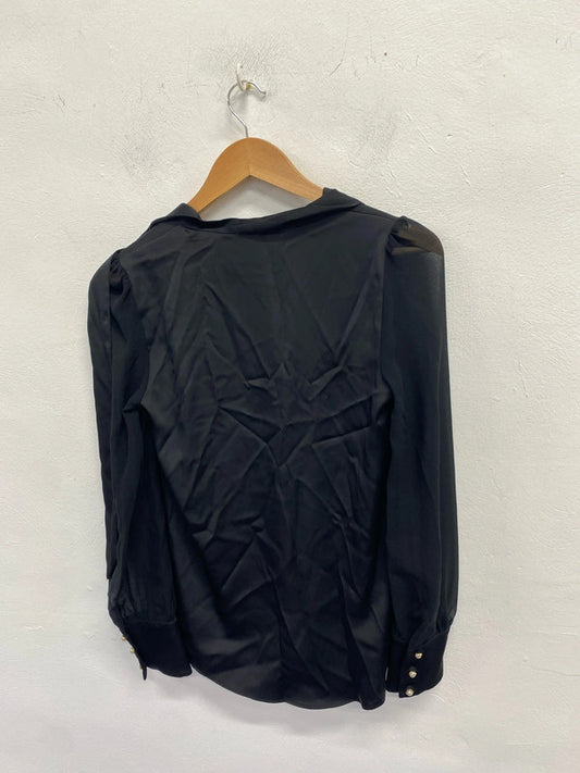 Stunning river island black satin blouse v neck UK S KM004