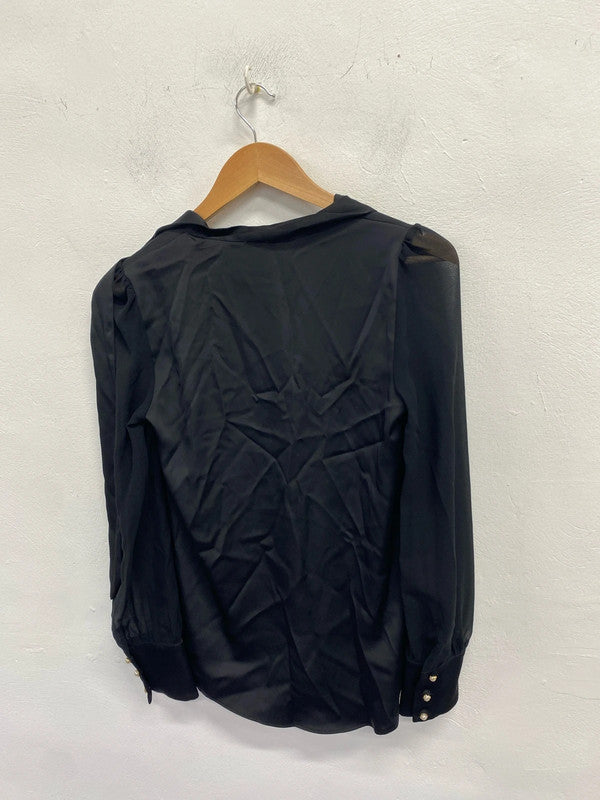 Stunning river island black satin blouse v neck UK S KM004