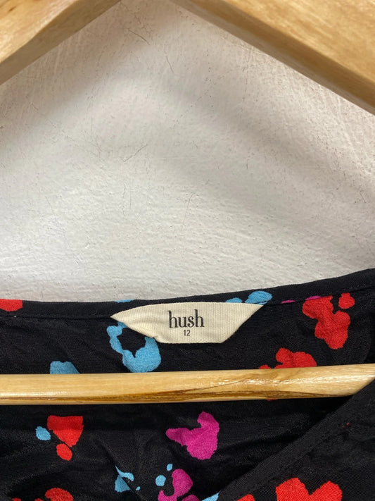 Lovely hush multi spotted black blouse UK 12 KM005