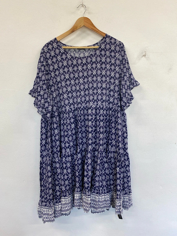 Roman Elegant Purple Boho Smock Dress UK 20 IM001