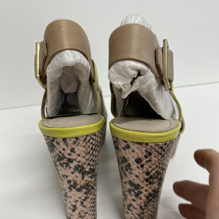 Clarks UK Size 5 Neon Yellow & Snakeskin Block Heel Leather Shoes New LW005
