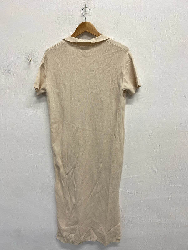 Lovely pretty lavish cream midi tennis dress ribbed UK S KS002