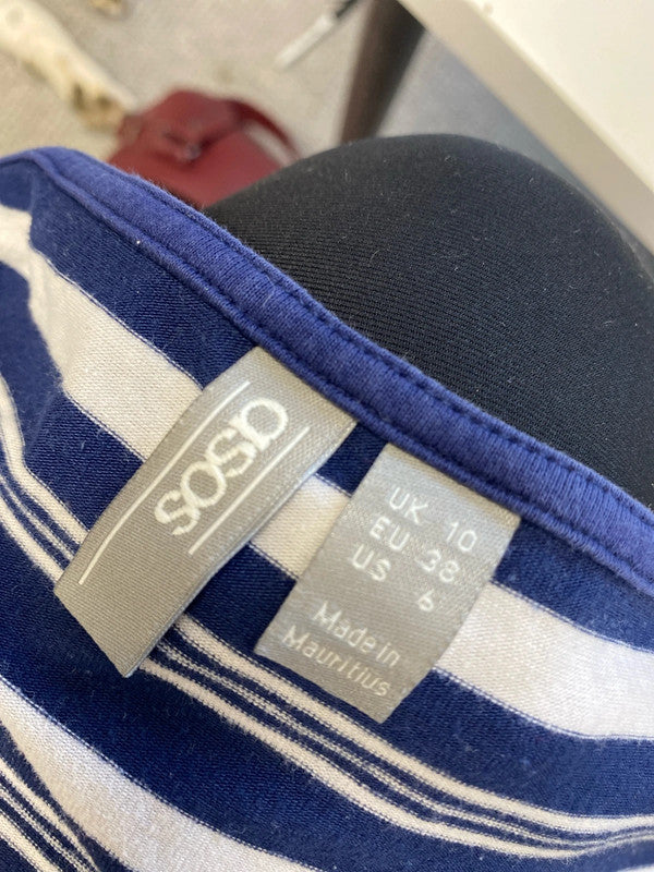 Gorgeous asos design blue white striped bodycon strappy midi dress UK 10 JM005