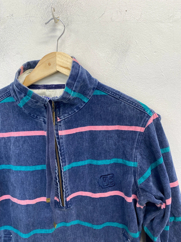 Stunning deal denim striped 1/4 zip top UK M MW001