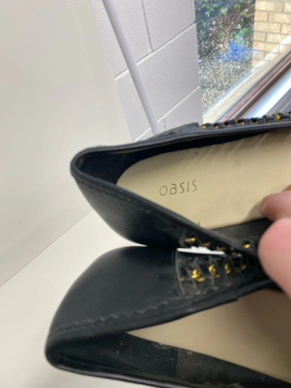 Fab Oasis Navy ballerina flats gold chain detailing Uk8 JM007