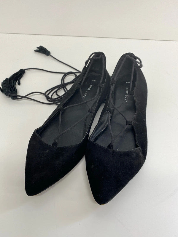 New Look Chic Black Faux Suede Ballet Flats UK 6 NC001