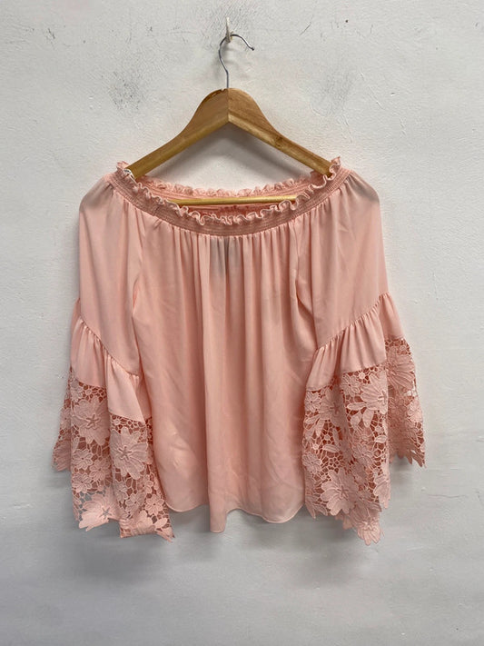 Stunning Joseph ribkoff blush pink gypsy Bardot top UK 10 KM004