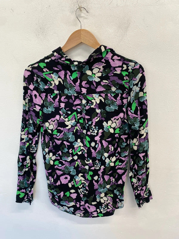 Lovely ichi black purple floral shirt UK 6 CD001