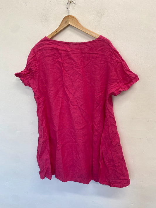 Stunning Vera tucci pink dress linen midi UK 14-16 LW005