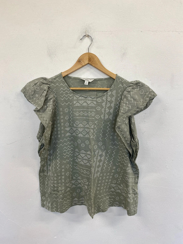 M&S Chic Grey Green Geometric Aztec Pattern Blouse UK 18 KN002