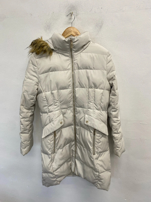 Gorgeous ivanka trump cream puffer faux fur hood coat UK M KM005