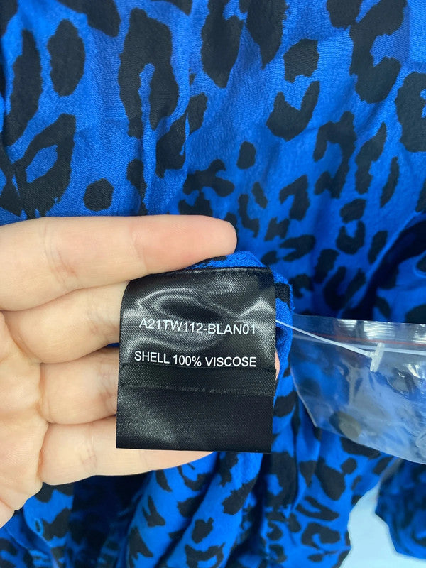 Sosandar Chic Blue Leopard Print Tunic Blouse UK 14 LW005