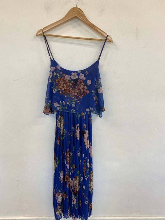 Urban Touch Stunning Blue Botanical Pattern Chiffon Midi Dress UK 14 GW001