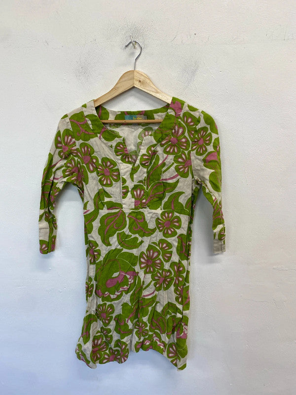 Lovely Boden funky floral green pink mini dress summer UK 12 MM005
