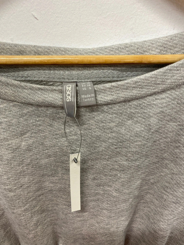 Asos Chic Grey Boat Neck Raw Hem Fitted Sweatshirt UK 10 HA001