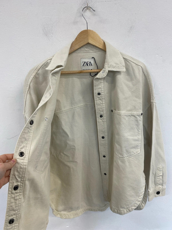 Zara Trendy Cream Denim Oversize Shacket Size XS SD002