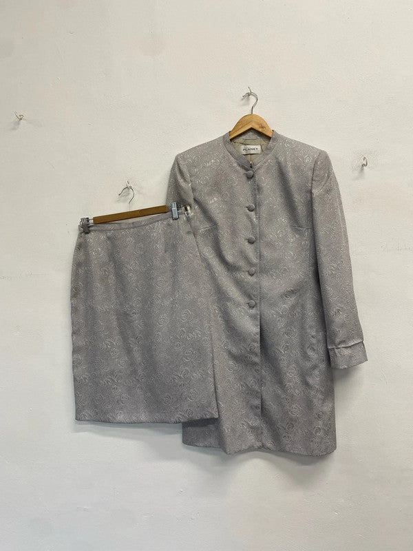 Gorgeous planet co ord blazer skirt grey textured longline UK 8/10 RG99