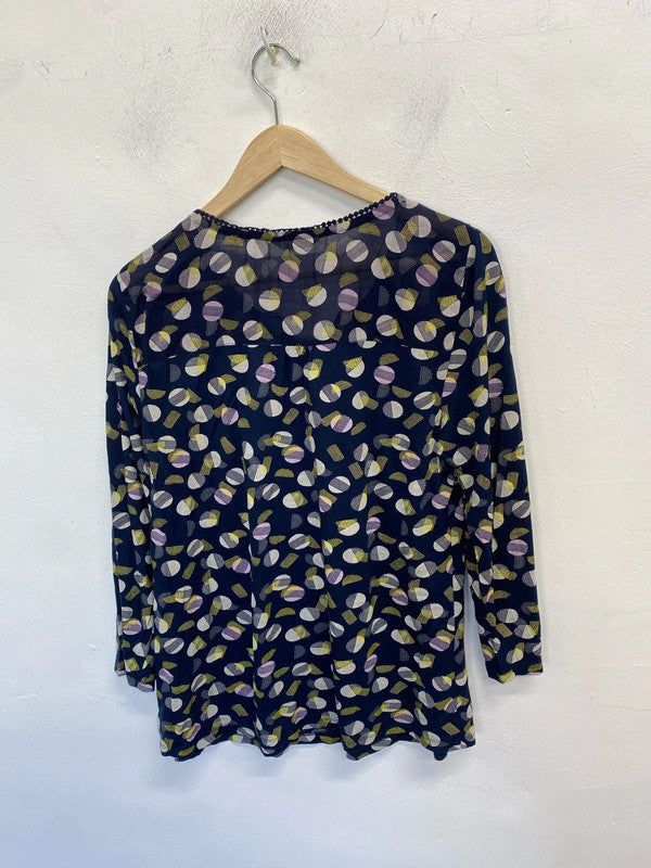 Gorgeous white stuff navy spotted lightweight blouse top UK 12 GK002