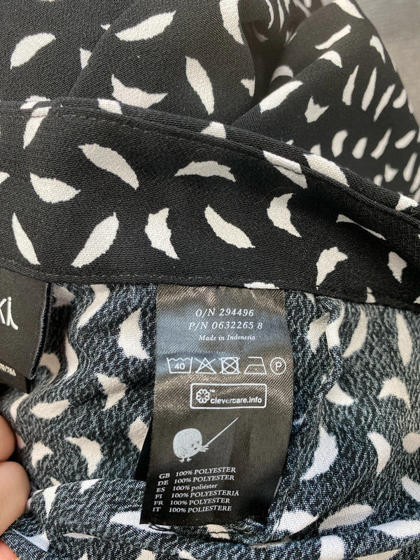 Stunning monki black white pattern wide leg trousers cropped UK 12 ED001