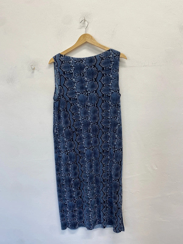 Gorgeous h&m blue snakeprint midi pleated dress UK M JM005