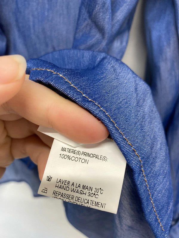 Feelhoo Elegant Blue Shimmer Ruffle Blouse Size L KM005