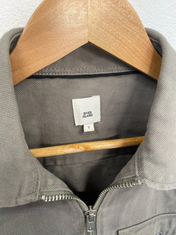 Classic River Island chore jacket denim canvas S khaki grey SD001