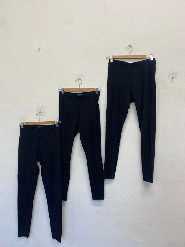 Lovely trio of black leggings m&s F&F uk 10-12 short #58 LD003