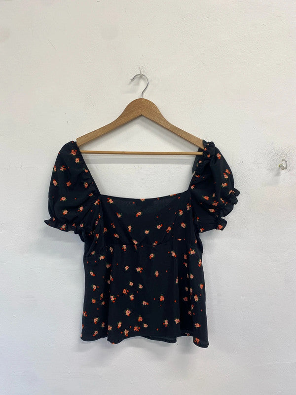 Lovely Topshop floral ditsy top black red UK 12 LB004