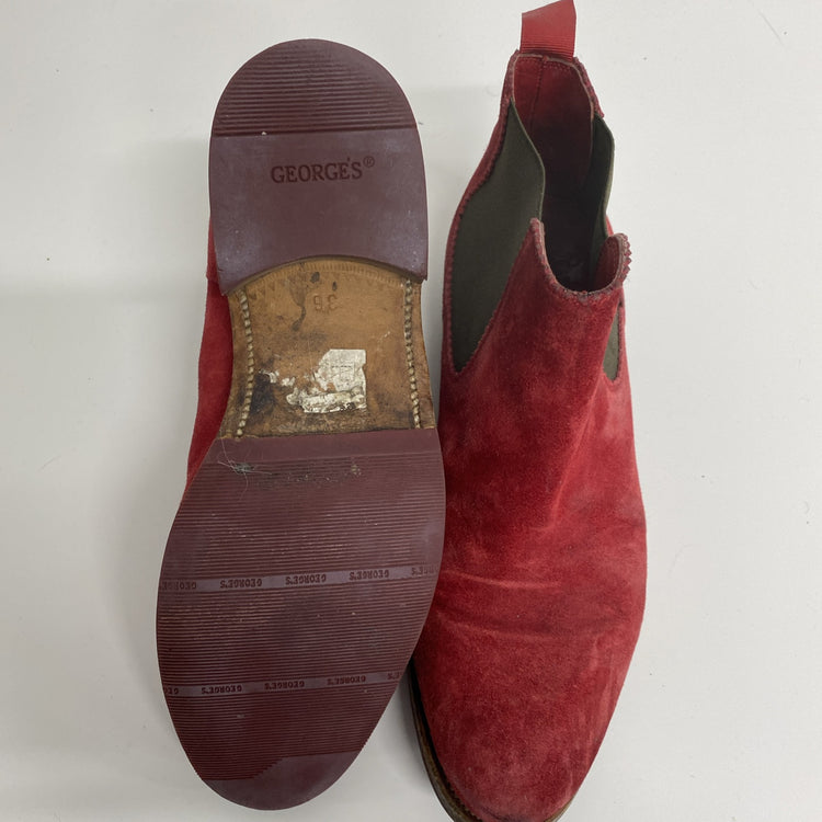 Gorgeous Red Suede George’s Chelsea Boots UK4 36 Super Soft Handmade SS002