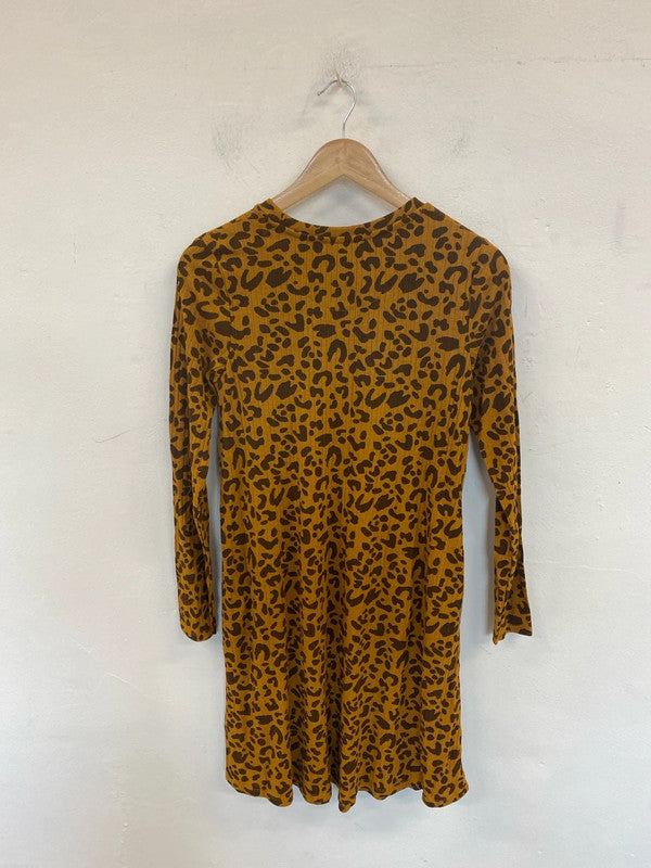 M&S Fabulous Leopard Pattern Ribbed Mini Dress UK 14 LW005