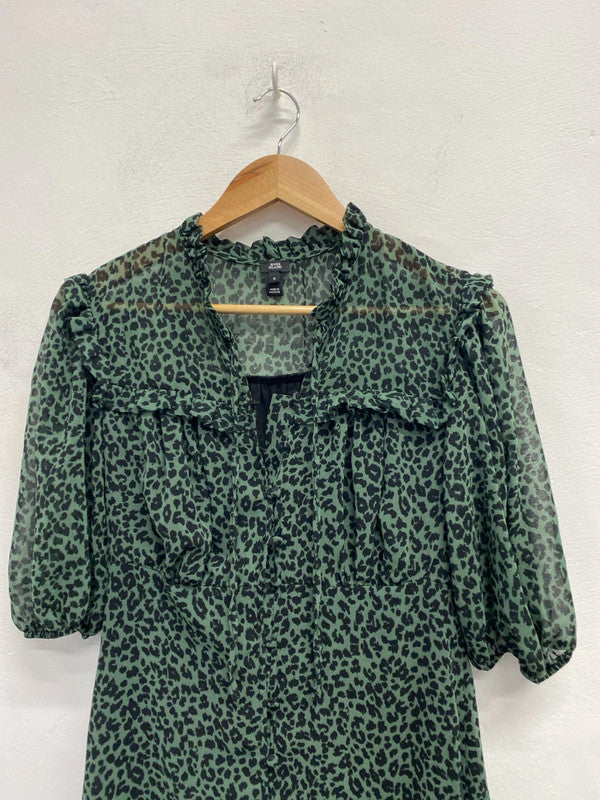 Stunning river island green black leopard smock dress UK 8 KM004