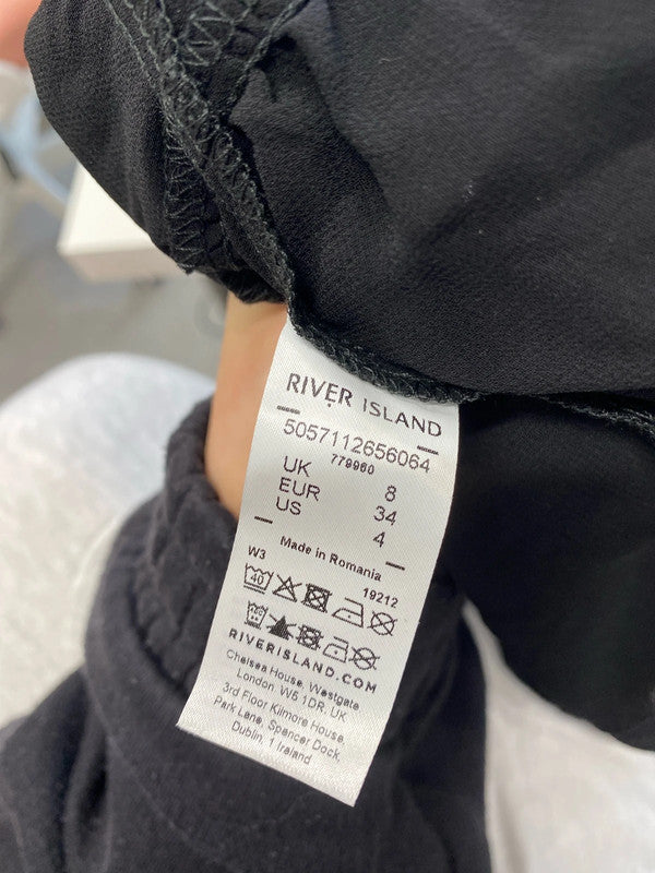 Beautiful river island black frill cami top UK 8 KM004