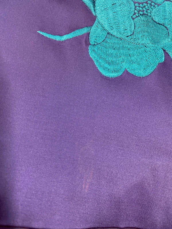 Coast Elegant Purple & Turquoise Floral Embroidered Satin Sheath Dress UK 14 AW002