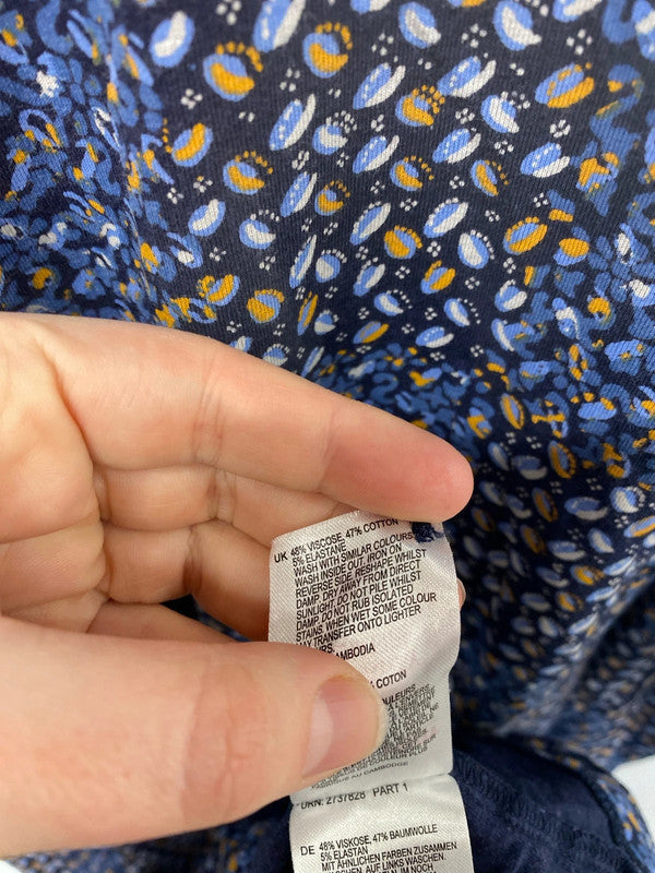 White Stuff Fabulous Blue & Gold Dapple Drawstring Waist Dress UK 14 KS003