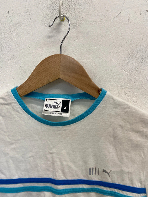 Lovely vintage blue white puma t shirt UK S LW005