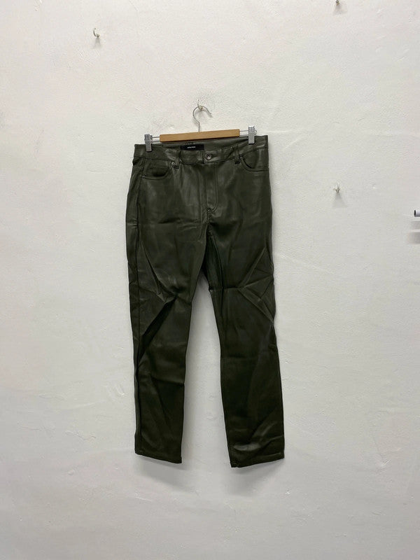 Fabulous Moss Green faux leather trousers UkL straight leg KS002
