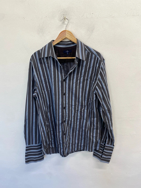 Fabulous men’s Jasper Conran blue grey striped shirt UK L AG005