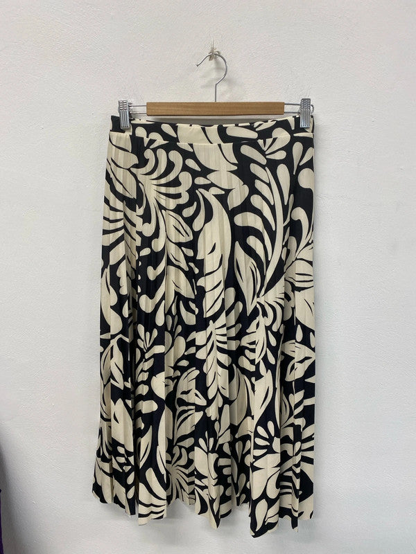 F&F Elegant Cream & Black Botanical Pattern Pleated Midi Skirt UK 10 LP003
